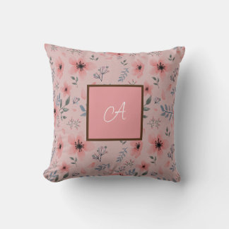 Monogram Eenvoudig Roze Bloem Verjaardag Kussen