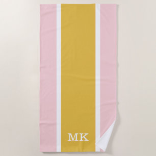 Monogram Eenvoudig Roze Sinaasappel Streep Strandl Strandlaken