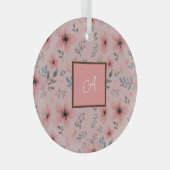 Monogram Eenvoudig Schattige Roze Bloem Boho Glas Ornament (Voorkant Rechts)