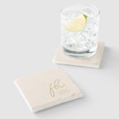 Monogram Eenvoudig Vrouwelijk Script Blush Pink Go Stenen Onderzetter (Zijkant)