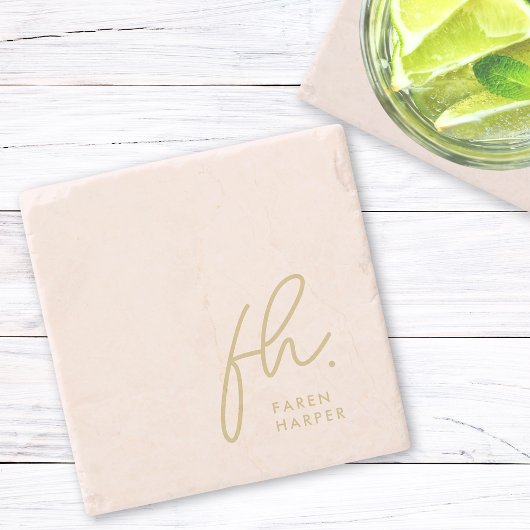 Monogram Eenvoudig Vrouwelijk Script Blush Pink Go Stenen Onderzetter