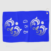 Monogram eenvoudig zilver op blauw | golfhanddoek (Horizontaal)