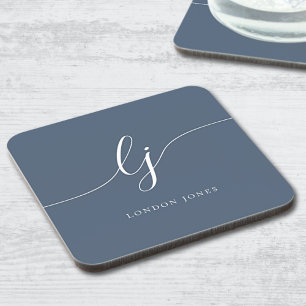 Monogram Eenvoudige Elegante Kalligrafie Marine Bl Bier Onderzetter