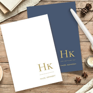 Monogram Eenvoudige Marine Blauw Goud Gepersonalis Briefpapier