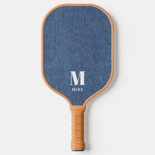 Monogram Eenvoudige Moderne Blauwe Denim Print Pickleball Paddle (Voorkant)