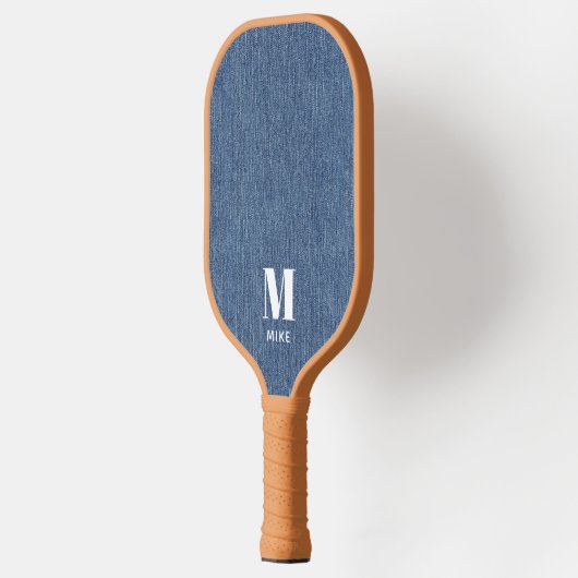 Monogram Eenvoudige Moderne Blauwe Denim Print Pickleball Paddle (Links)