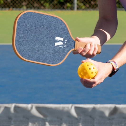 Monogram Eenvoudige Moderne Blauwe Denim Print Pickleball Paddle (Insitu)