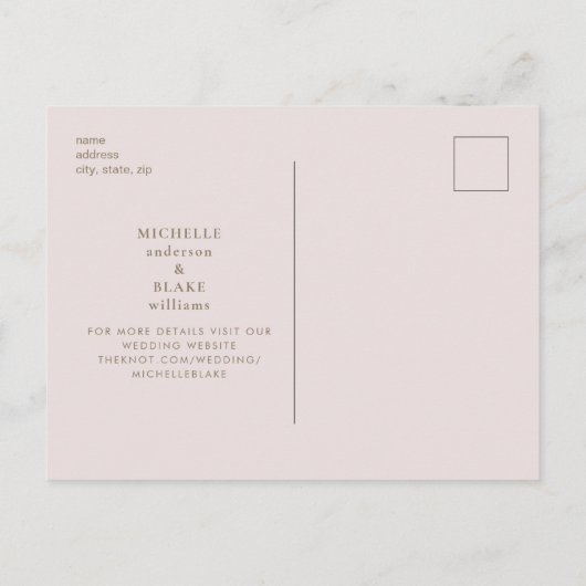 Monogram Eenvoudige Slanke Blush Bewaar de Datum Briefkaart (Achterkant)