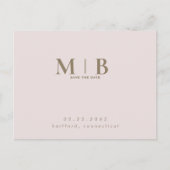 Monogram Eenvoudige Slanke Blush Bewaar de Datum Briefkaart (Voorkant)