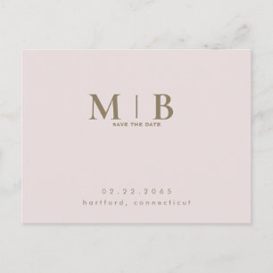 Monogram Eenvoudige Slanke Blush Bewaar de Datum Briefkaart