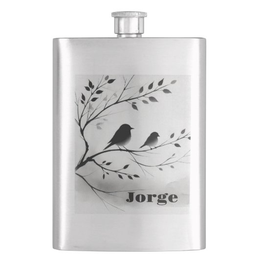 Monogram Eenvoudige Zwart-Witte Vogels in Bomen | Flacon (Voorkant)