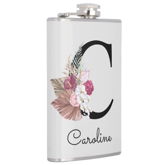 Monogram Eerste Letter C Roze Boho Meisjesachtig B Heupfles (Rechts)