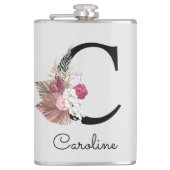 Monogram Eerste Letter C Roze Boho Meisjesachtig B Heupfles (Voorkant)