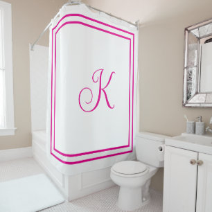 Monogram Eerste Letter Hot Roze Wit Aangepast Schr Douchegordijn