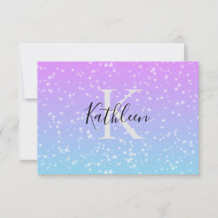 Monogram Eerste Letter Naam Roze Blauwe Glitters M Bedankkaart