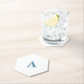 Monogram Eerste Letter Naam Stof Blauw Wit Eenvoud Kartonnen Onderzetters (Insitu)