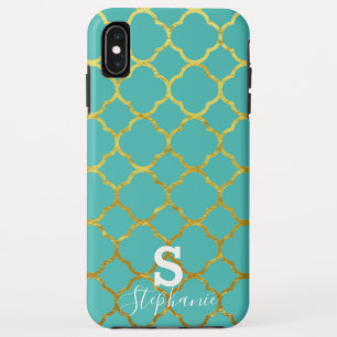 Monogram Eerste Letter Naam Teal Blauw Goud Folie iPhone XS Max Hoesje