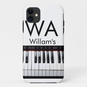 Monogram eerste letter naam tekst piano muziek iPhone 11 hoesje