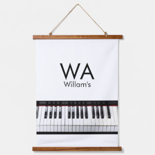Monogram eerste letter naam tekst piano muziek hangend wandkleed
