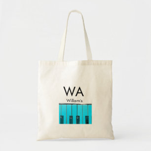 Monogram eerste letter naam tekst piano muziek tote bag