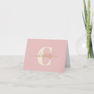 Monogram Eerste Letter Roze Goud Schrift Voornaam Bedankkaart