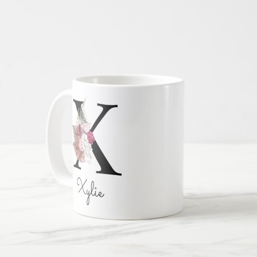 Monogram Eerste Letter S Roze Boho Meisjesachtig B Koffiemok (Voorkant links)