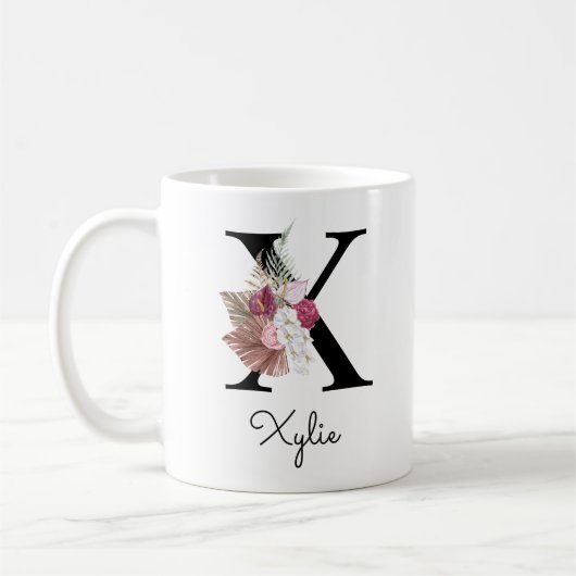 Monogram Eerste Letter S Roze Boho Meisjesachtig B Koffiemok (Links)