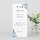 Monogram Eerste Letters Blauwe Hydrangea Bloemen Menu (Staand voorkant)