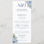 Monogram Eerste Letters Blauwe Hydrangea Bloemen Menu (Voorkant)