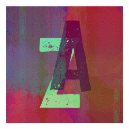 Monogram Eerste Letters Grunge Funky Paars Groen K Perfect Poster