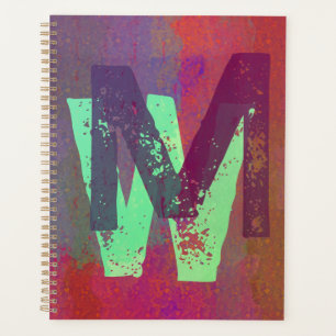 Monogram Eerste Letters Grunge Funky Paars Groen K Planner