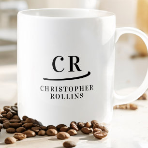 Monogram Eerste Letters Modern Minimaal Naam Zwart Koffiemok
