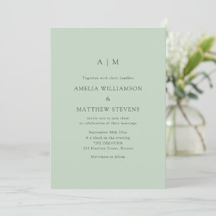 Monogram Eerste Letters Modern Mint Pistache Trouw Kaart
