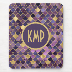 Monogram Eerste Letters Paars Goud Zeemeermin Schu Muismat