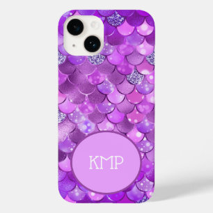 Monogram Eerste Letters Paars Zilver Zeemeermin Sc Case-Mate iPhone 14 Hoesje