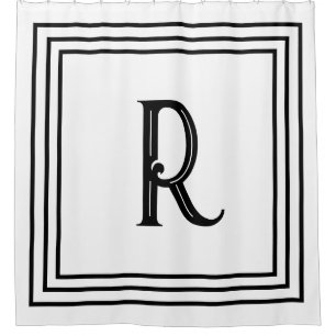 Monogram Eerste Letters Zwart Wit Script Sierlijk Douchegordijn