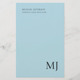 Monogram Effen Blau Trendy Zakelijk Briefpapier