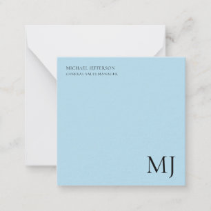 Monogram Effen Blauwe Trendy Zakelijke Notitiekaartje
