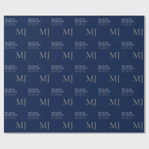 Monogram Effen Donkerblauw Modieus Zakelijk Cadeaupapier
