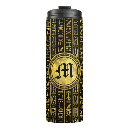 Monogram Egyptische ancient Gold hieroglyphs Thermosbeker (Voorkant)