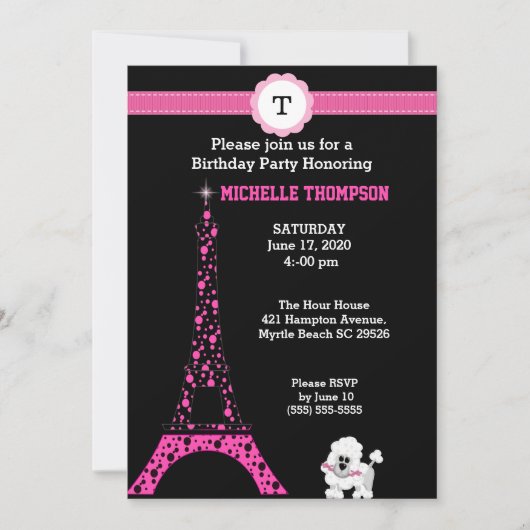 Monogram Eiffel Tower Birthday Uitnodiging (Voorkant)