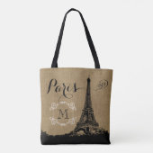 Monogram Eiffel Tower Tan Burlap Draagtas (Achterkant)