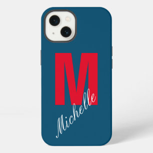 Monogram Eigen Naam Initiaal Modern Eenvoudig Blau iPhone 13 Hoesje
