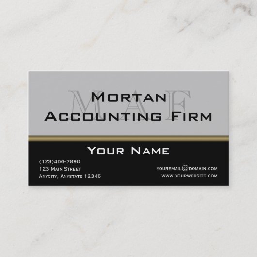 Monogram Elegance in Black Grey Gold Visitekaartje (Voorkant)