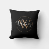 Monogram Elegant Black and Gold Script Name Kussen (Voorkant)
