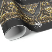 Monogram Elegant Black and Gold Trim Cadeaupapier (Rol Hoek)