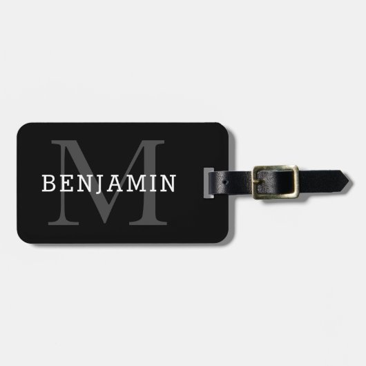Monogram Elegant Black and White Mannen Bagagelabel (Voorkant horizontaal)