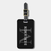 Monogram Elegant Black and White Mannen Bagagelabel (Voorkant verticaal)