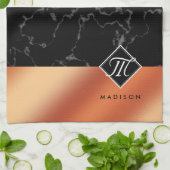 Monogram Elegant Black Marble & Bronze Folie Theedoek (Gevouwen)