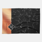 Monogram Elegant Black Marble & Bronze Folie Theedoek (Horizontaal)